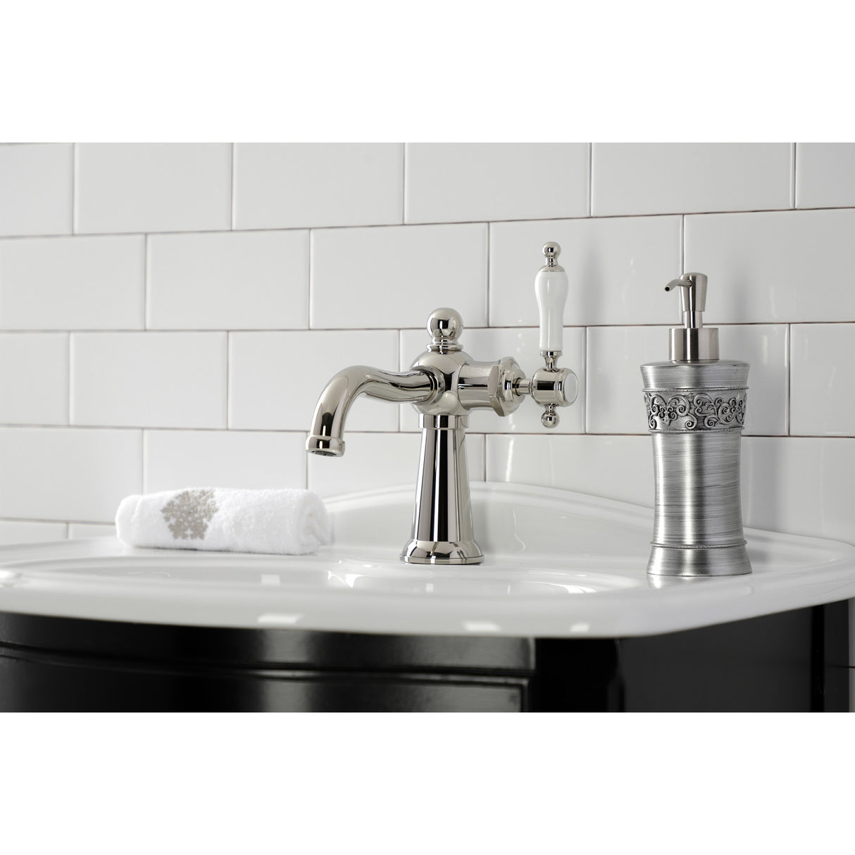 Kingston Brass KS154KLPN Nautical Single-Handle Bathroom Faucet with Push Pop-Up, Polished Nickel