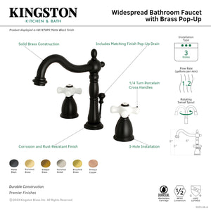 Kingston Brass KB1977PX Heritage Widespread Bathroom Faucet with Brass Pop-Up, Brushed Brass