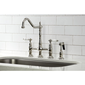 Kingston Brass KS1276PLBS Heritage Bridge Kitchen Faucet with Brass Sprayer, Polished Nickel