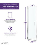 ANZZI SD-AZ051-01CH Lancer 23 in. x 72 in. Semi-Frameless Shower Door with TSUNAMI GUARD in Polished Chrome