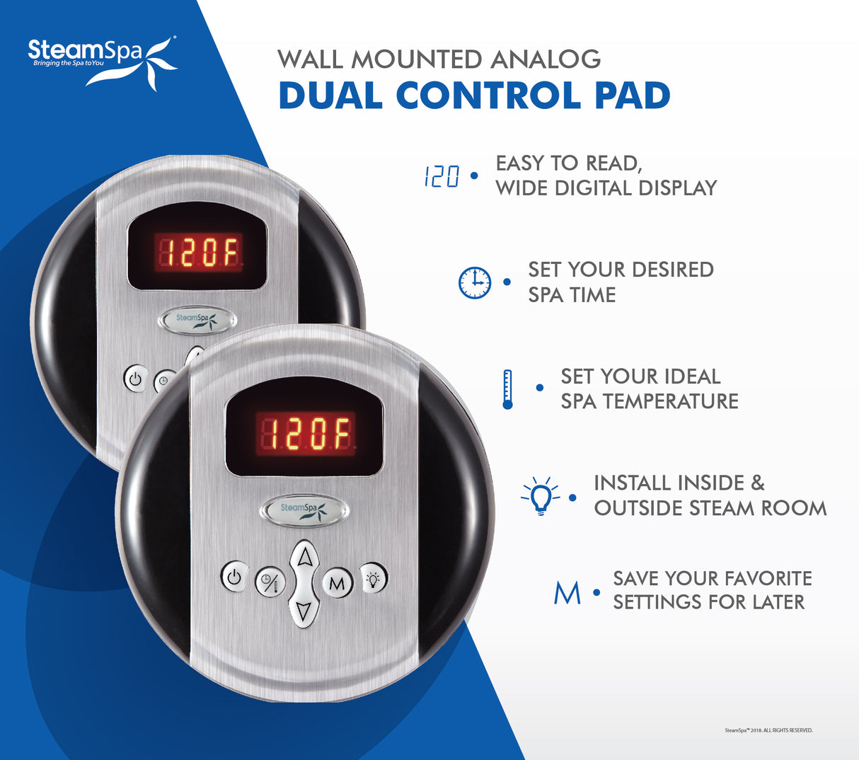 SteamSpa Royal 4.5 KW QuickStart Acu-Steam Bath Generator Package in Brushed Nickel RY450BN