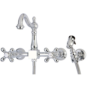 Kingston Brass KS1261AXBS Heritage Wall Mount Bridge Kitchen Faucet with Brass Sprayer, Polished Chrome