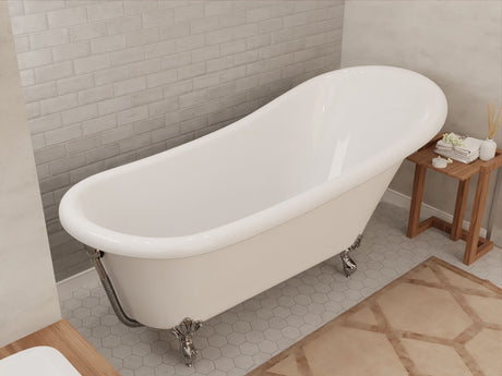 ANZZI FT-CF131FAFT-CH 67.32” Diamante Slipper-Style Acrylic Claw Foot Tub in White