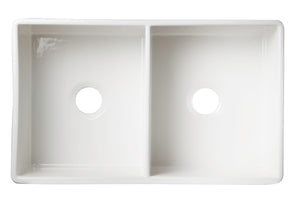 ALFI brand AB538-W White 32" Smooth Apron Double Bowl Fireclay Farmhouse Kitchen Sink