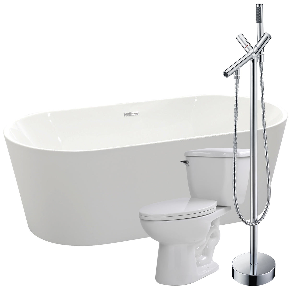 ANZZI FTAZ098-42C-55 Chand 67 in. Acrylic Flatbottom Non-Whirlpool Bathtub with Havasu Faucet and Kame 1.28 GPF Toilet