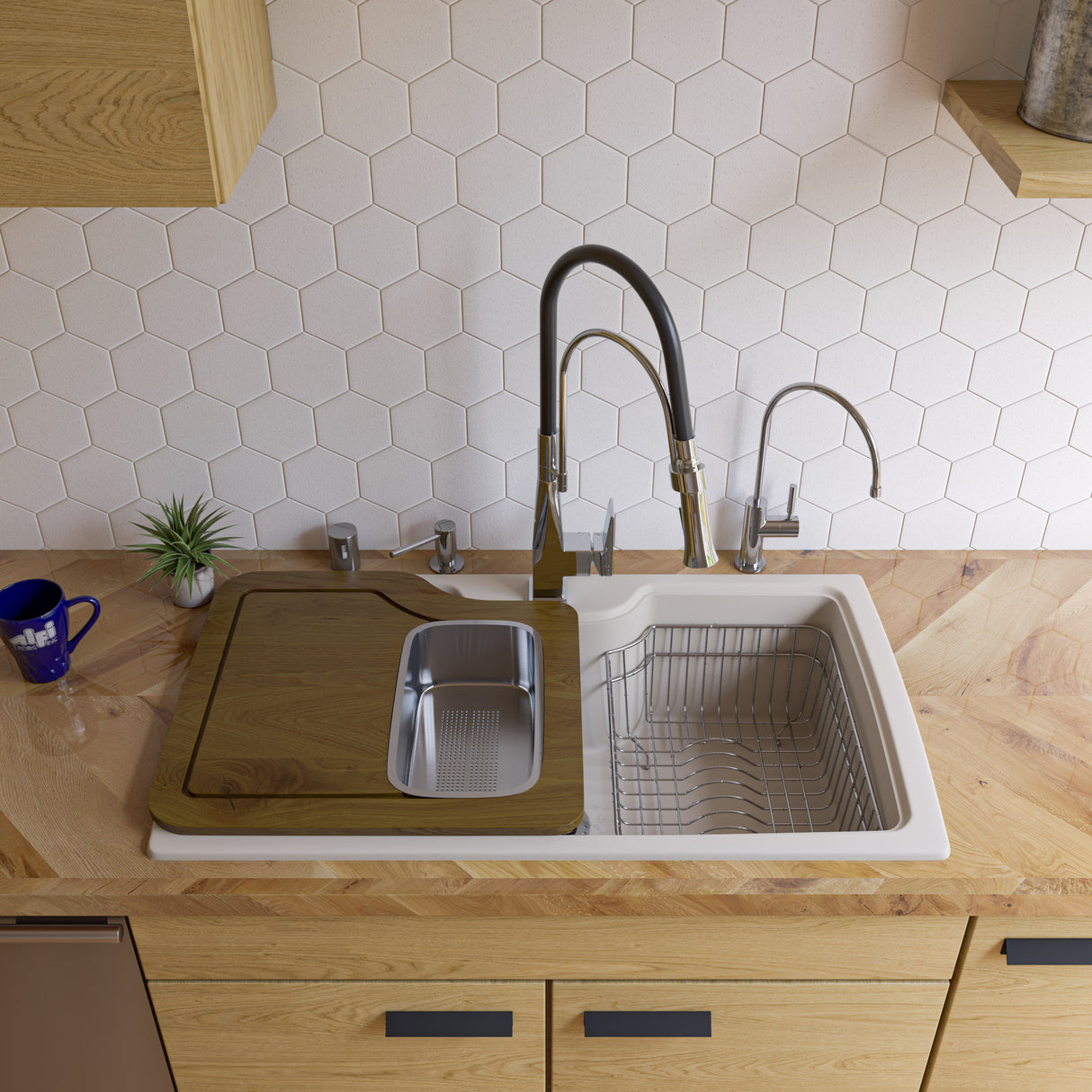 ALFI brand AB3520DI-B Biscuit 35" Drop-In Single Bowl Granite Composite Kitchen Sink