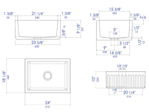 ALFI brand AB2418HS-B 24 inch Biscuit Reversible Smooth / Fluted Single Bowl Fireclay Farm Sink