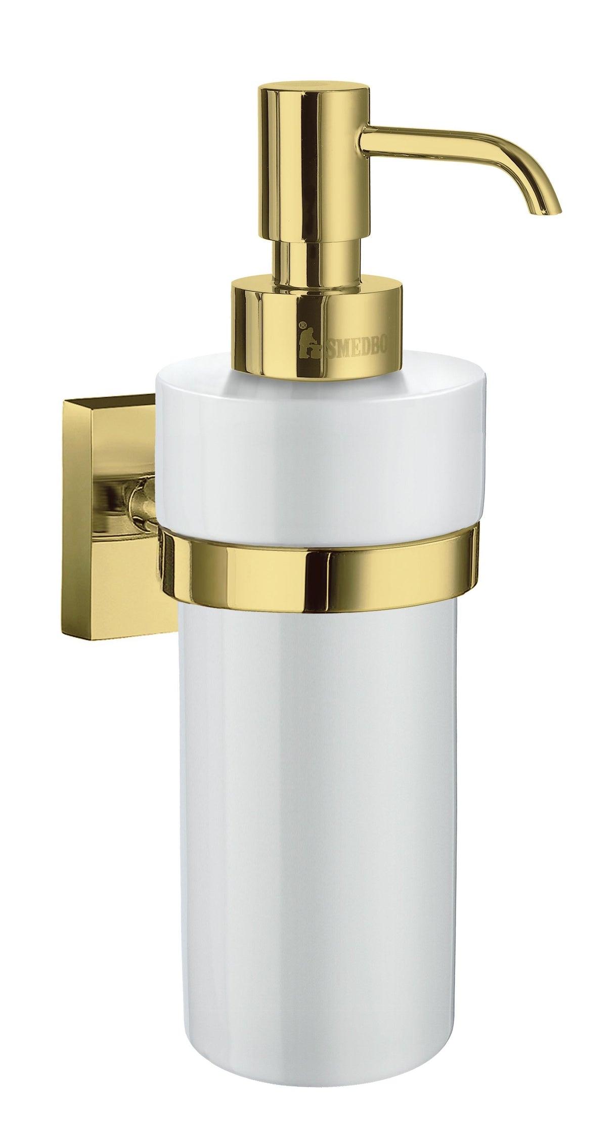 Smedbo House Holder with Porcelain Soap Dispenser in Polished Brass