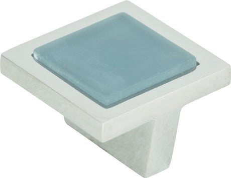 Atlas Homewares Spa Blue Square Knob 1 3/8 Inch Polished Chrome