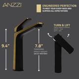 ANZZI L-AZ904MB-BG Single Handle Single Hole Bathroom Vessel Sink Faucet With Pop-up Drain in Matte Black & Brushed Gold