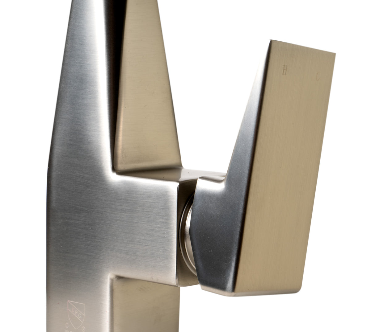 Brushed Nickel Square Kitchen Faucet with Black Rubber Stem
