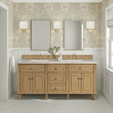 Lorelai 72" Double Vanity, Light Natural Oak, w/ 3 CM Siberian Silestone Top w/FreePower Wireless Charger