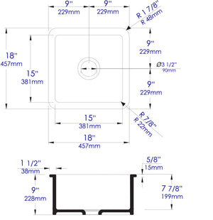 Black Matte Square 18" x 18" Undermount / Drop In Fireclay Prep Sink