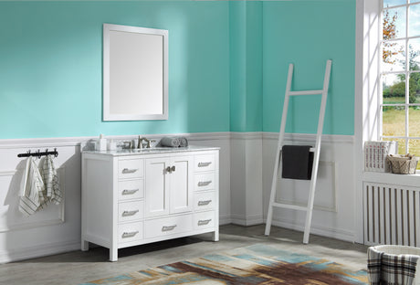 ANZZI VT-MRCT0048-WH Chateau 48 in. W x 22 in. D Bathroom Bath Vanity Set in White with Carrara Marble Top with White Sink