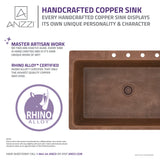 ANZZI SK-028 Lydia Drop-in Handmade Copper 33 in. 4-Hole Single Bowl Kitchen Sink in Hammered Antique Copper