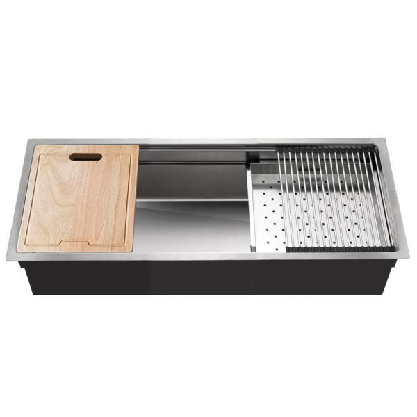 Hamat - REN-4518S - Dual Level Undermount 18 GA Stainless Steel Extra Large Single Bowl Kitchen Sink with Sliding Platform