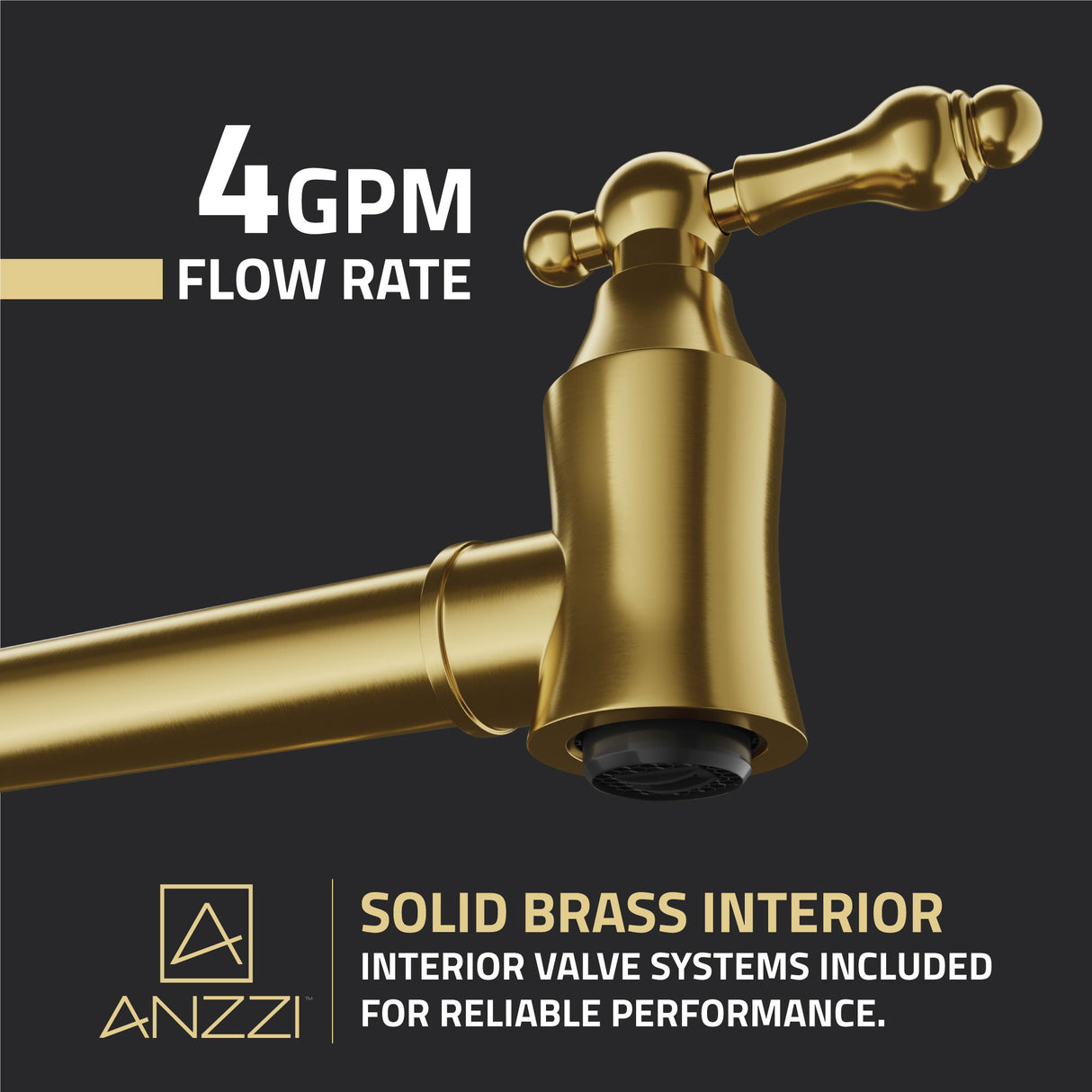 ANZZI KF-AZ259BG Marca 360-Degree 24" Wall Mounted Pot Filler with Dual Swivel in Brushed Gold