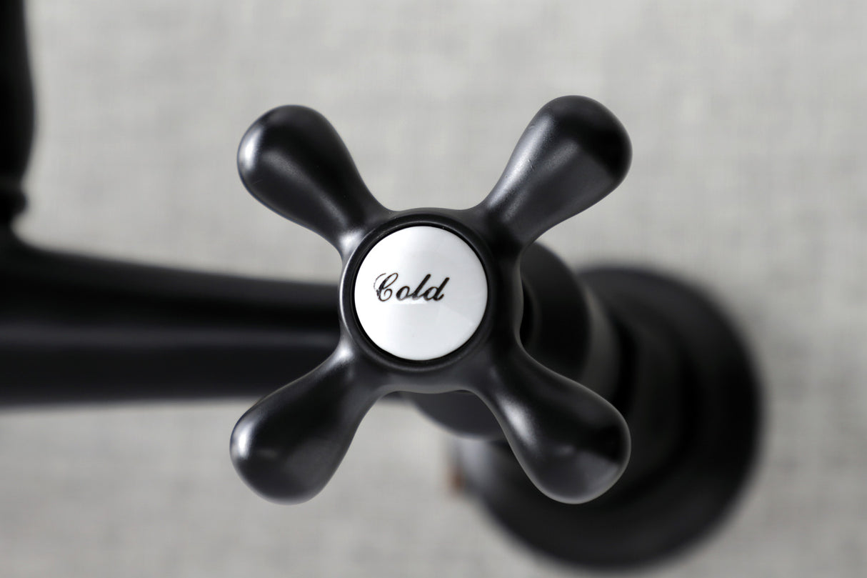 Kingston Brass KS3240AX Vintage Wall Mount Bathroom Faucet, Matte Black