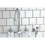 Kingston Brass KS1291PXBS Restoration Wall Mount Bridge Kitchen Faucet with Brass Sprayer, Polished Chrome