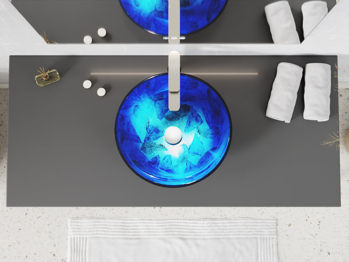 ANZZI LS-AZ915 Belissima Round Glass Vessel Bathroom Sink with Stellar Blue Finish