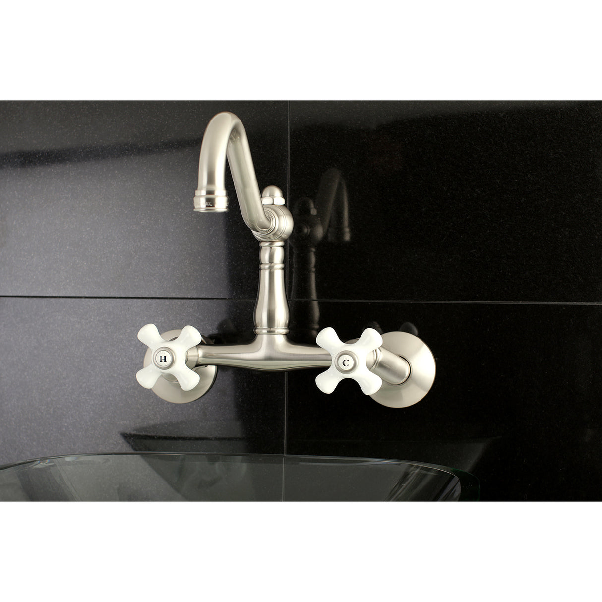 Kingston Brass KS3228PX Vintage 6" Adjustable Center Wall Mount Kitchen Faucet, Brushed Nickel