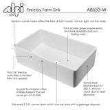ALFI brand AB533-W 33" White Smooth Apron Single Bowl Fireclay Farm Sink