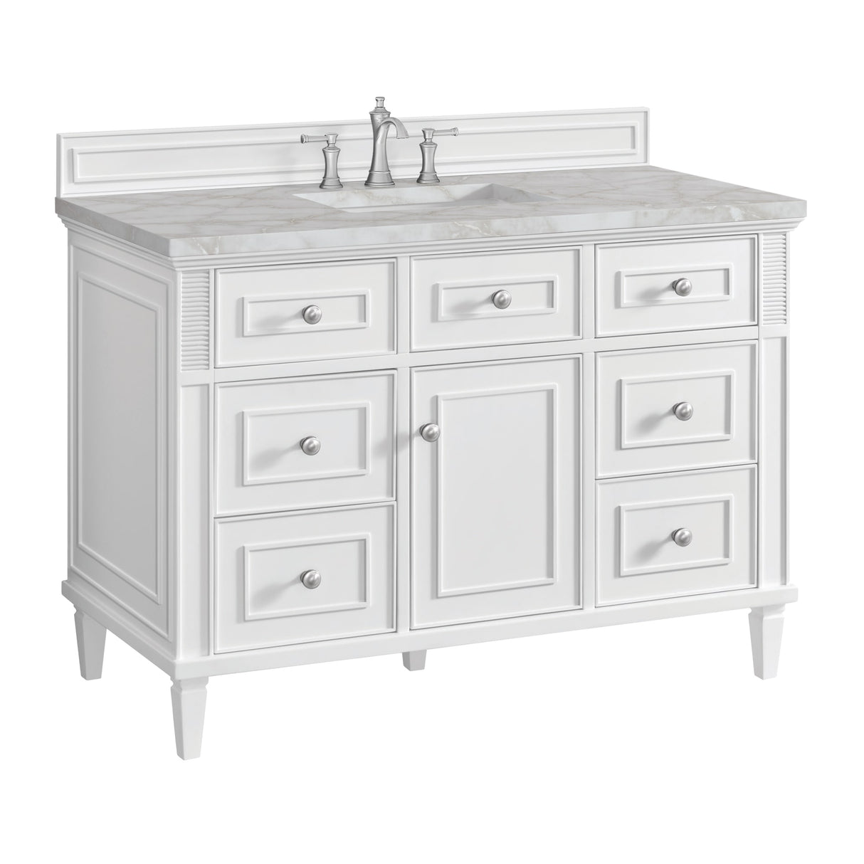 Lorelai 48" Single Vanity, Bright White w/ 3 CM Victorian Silver Silestone Top