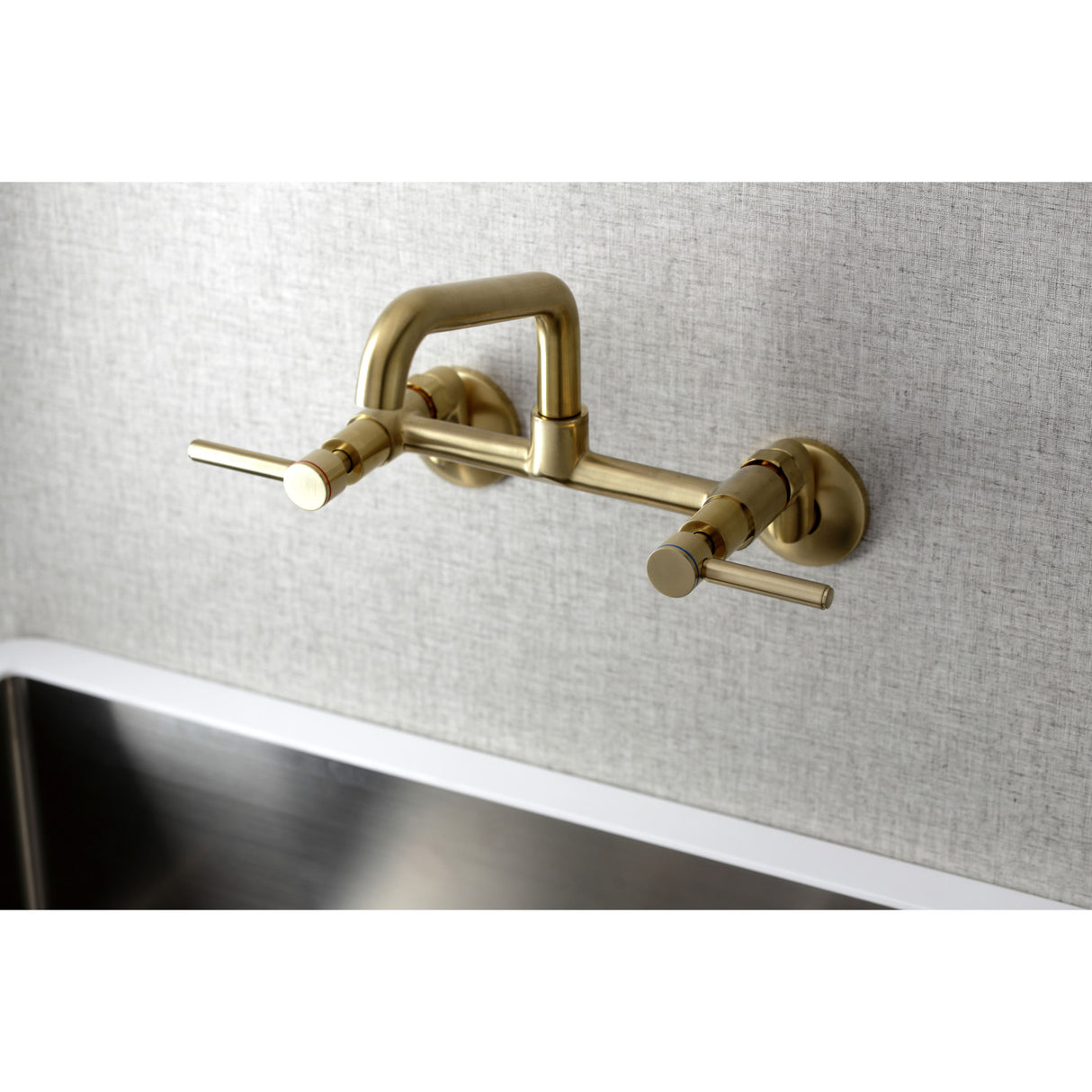 Kingston Brass KS823SB Concord Two-Handle Wall-Mount Kitchen Faucet, Brushed Brass