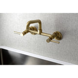 Kingston Brass KS823SB Concord Two-Handle Wall-Mount Kitchen Faucet, Brushed Brass