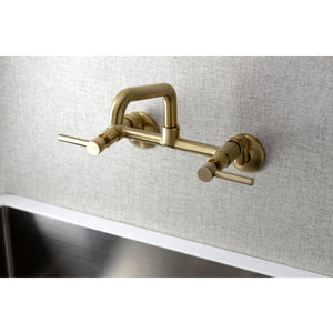Kingston Brass KS823SB Concord Two-Handle Wall-Mount Kitchen Faucet, Brushed Brass