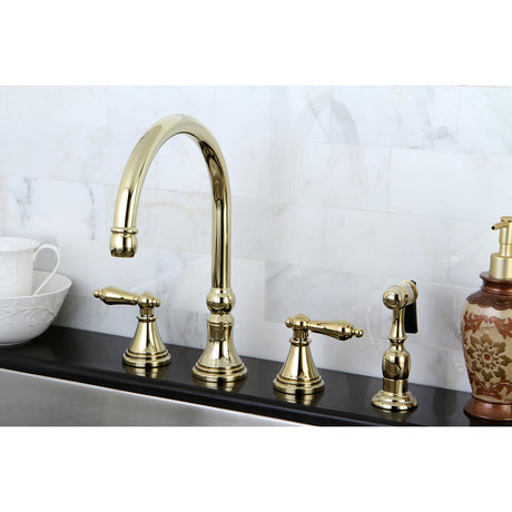 Kingston Brass KS2792ALBS Widespread Kitchen Faucet, Polished Brass