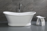 67" White Matte Pedestal Solid Surface Resin Bathtub