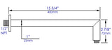 Brushed Nickel 16" Square Wall Shower Arm