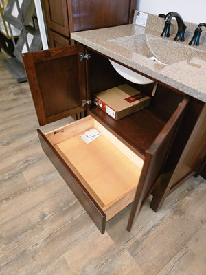 36" Wood Vanity with Bertch Top and Black Pfister Faucet with 18" Linen Closet and Matching Mirror