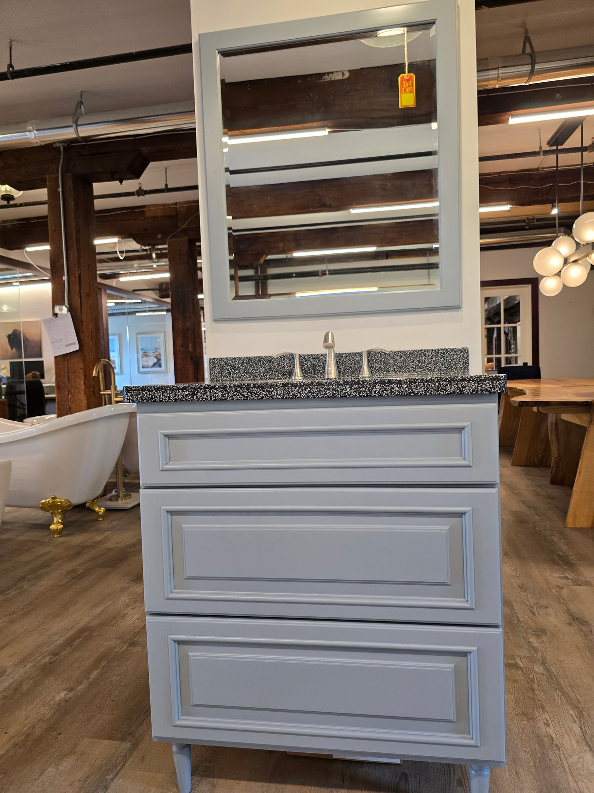 30" Bertch Vanity Set with Black Granite Top and Brushed Nickel Gerber Faucet and Matching Mirror