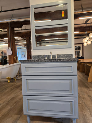 30" Bertch Vanity Set with Black Granite Top and Brushed Nickel Gerber Faucet and Matching Mirror