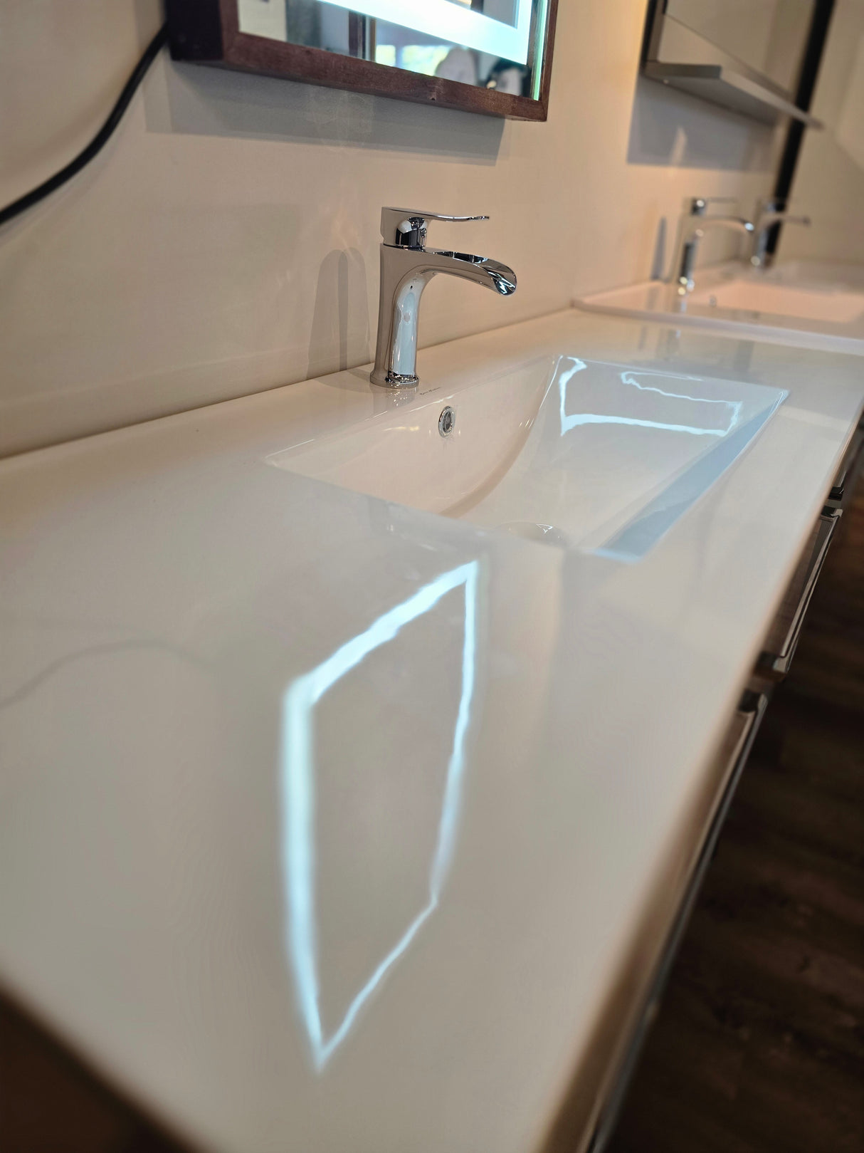 48" Annecy Bathroom Vanity  White Finish, Sink Top + Chrome Waterfall Faucet