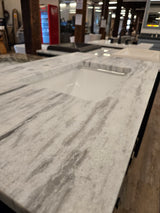 36" Jeffrey Alexander Black Adler Vanity with Roman White Natural Stone Countertop in Leather Finish