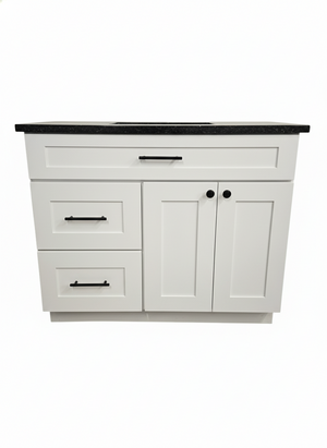 43" White Cab-Tec Vanity with Cambria Polished Black Quartz Top