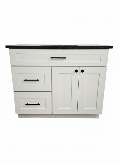 43" White Cab-Tec Vanity with Cambria Polished Black Quartz Top
