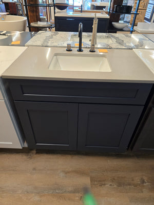 36" Navy Shaker Bathroom Vanity Set with White Quartz Top & Black Widespread Faucet