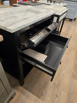 36" Jeffrey Alexander Black Adler Vanity with Roman White Natural Stone Countertop in Leather Finish