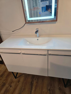 48" Annecy Bathroom Vanity  White Finish, Sink Top + Chrome Waterfall Faucet