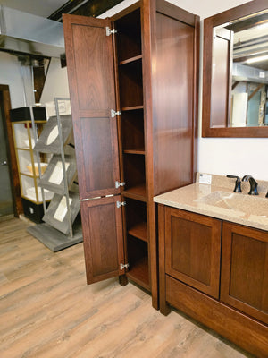 36" Wood Vanity with Bertch Top and Black Pfister Faucet with 18" Linen Closet and Matching Mirror