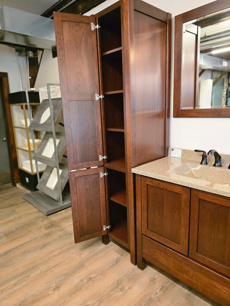 36" Wood Vanity with Bertch Top and Black Pfister Faucet with 18" Linen Closet and Matching Mirror