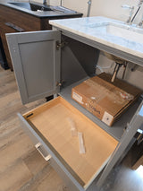 31" Geneva Metal Grey Vanity with White Carrara Marble Counter-Top, Lyra LED Mirror, and Swarovski Crystal and Chrome Faucet