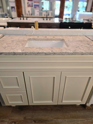 43" White Bertch Vanity with Viatera Quartz Top