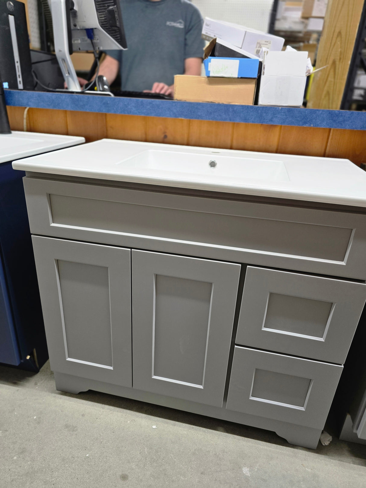36" Grey Vanity with Ceramic Top