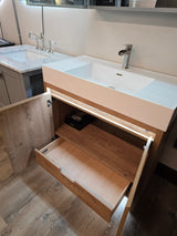 36" Capri Classic Oak Vanity with an Acrylic Basin, Waterfall Faucet, and an Asta 30" LED Mirror Medicine Cabinet