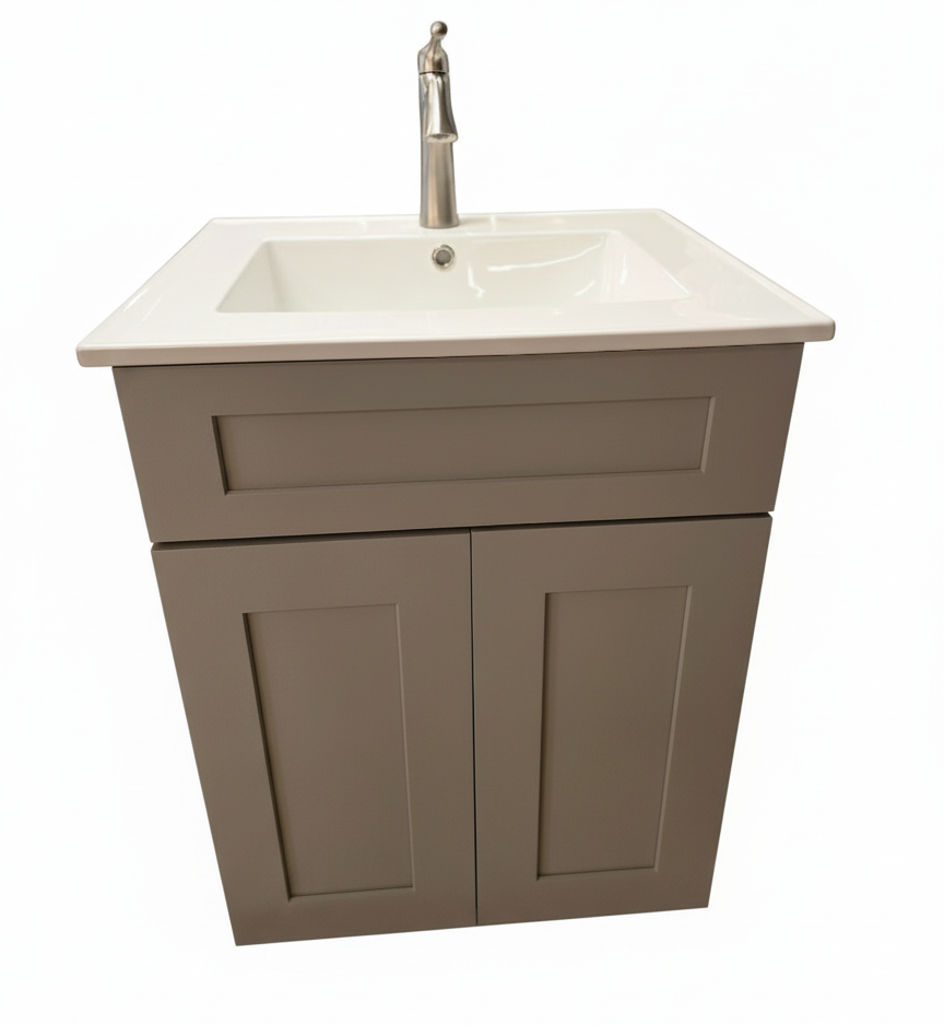 24" Grey Cabtec Vanity Set with Ceramic Top and Brushed Nickel Faucet